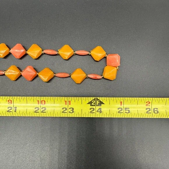 Vintage Beaded Necklace Orange Pink Geometric Plastic Mid Century Modern Jewelry - Picture 6 of 6